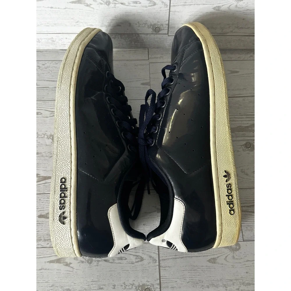 Adidas Stan Smith‎ Sneakers Black Patent Leather Low Top Shoes Mens Size 11.5